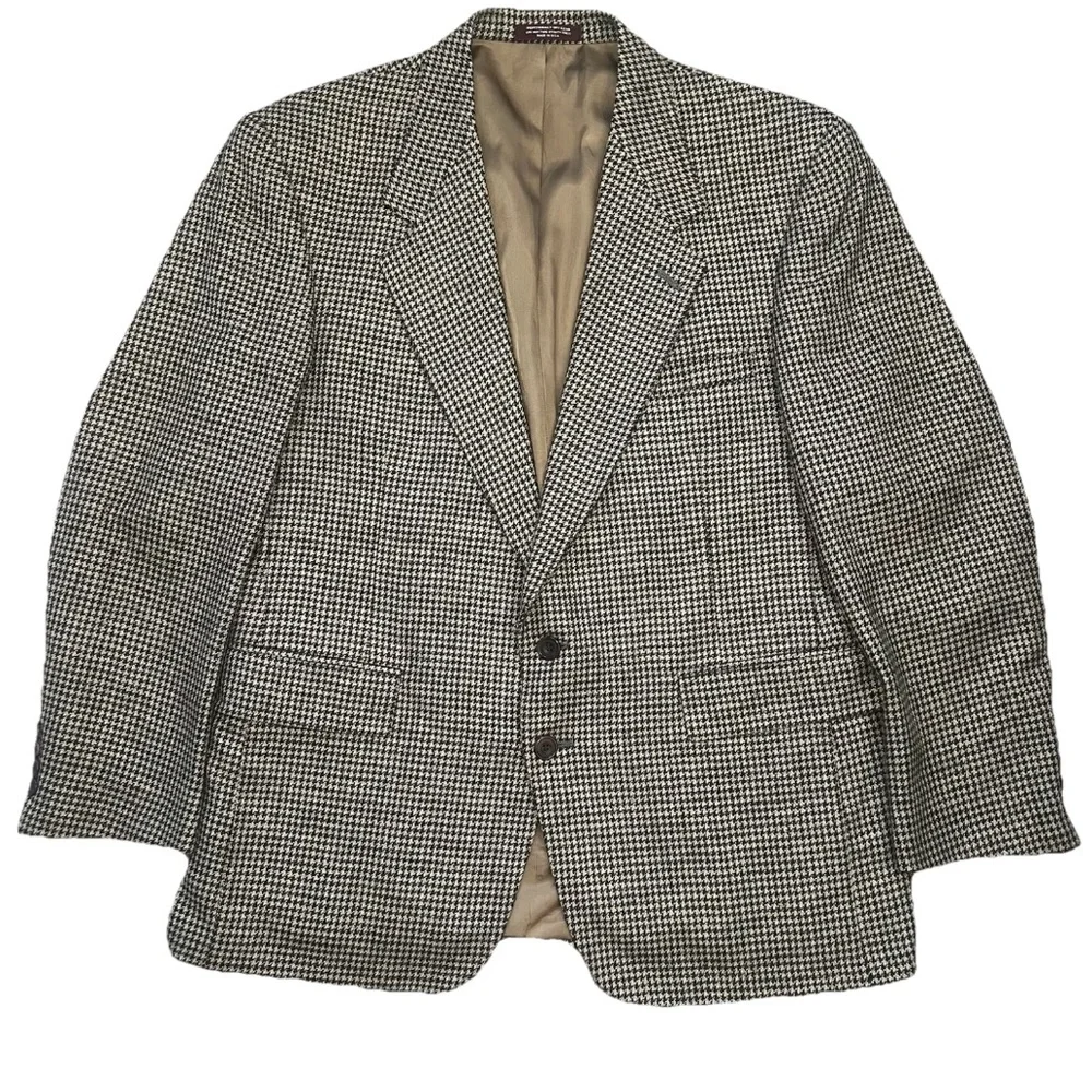 VTG Evan Picone Tweed Mens Jacket 42 Short‎ Brown Houndstooth Check Wool Blazer